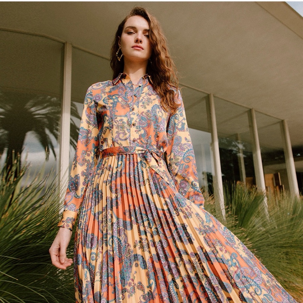 Current Air - Orange and Blue Paisley Blouse S